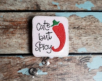 Cute But Spicy Badge Reel, Retractable ID Badge Holder, Glittery Badge Topper, ID Badge Clip, Attitude Badge, Funny Badge Reel