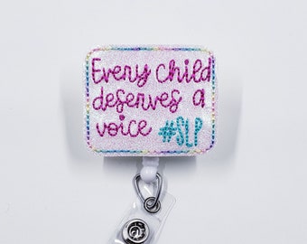 Speech Language Pathologist Badge Reel, Retractable ID Badge Holder, Glittery Badge Reel, SLP, Badge Topper, Badge Buddy, Coworker Gift