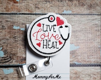 Live Love Heal Badge Reel, Nurse Badge Reel, Stethescope Badge Reel, Retractable ID Badge Holder, RN Badge Reel, ICU Nurse Badge Pull