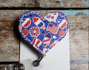 Patriotic Heart Badge Reel, Retractable ID Badge Holder, Red White Blue ID Reel, Independence Day Badge Reel,Nurse Badge Reel,Summer ID Reel