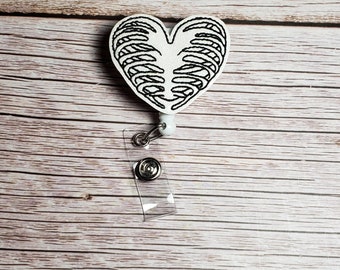 Ribcage Badge Reel, Heart Badge Reel, Retractable ID Badge Holder, Medical ID Badge, Nurse Badge, Hospital ID Reel, Badge Topper