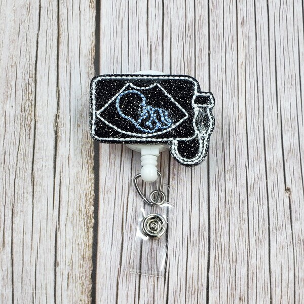 Fetal Ultrasound Badge Reel, Retractable ID Badge Holder, Gender Reveal, Sonogram Badge Reel, Coworker Gift, Badge Topper, Glittery Badge