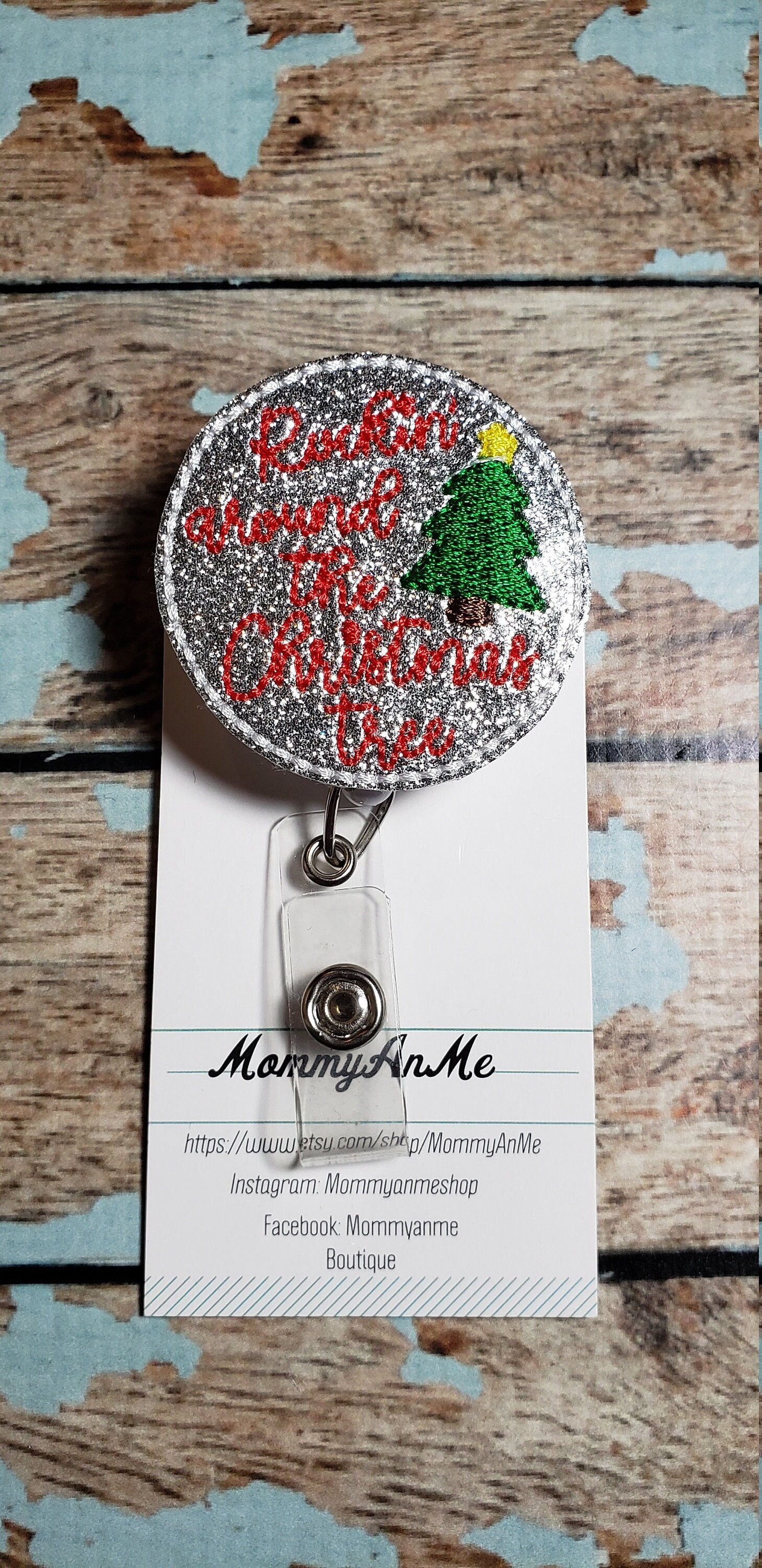 Rocking Around the Christmas Tree Badge Reel, Christmas Badge Reel,  Retractable ID Badge Holder, Hospital ID Reel, Winter Badge Reel 