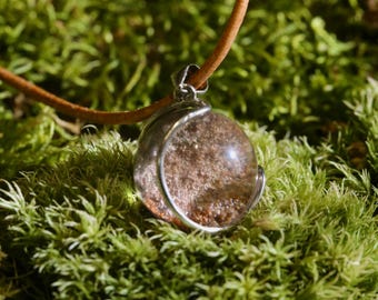 Red Phantom Quartz Pendant: 925 Silver Crystal Orb, Leather Cord Necklace