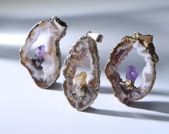 Morado Amethyst & Citrine Cosmic Landscape Pendant | Handmade Geode Jewelry for Abundance  Spiritual Clarity