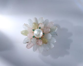 Morado Monet&#39;s Water Lily Brooch | Handmade Impressionist Jewelry with Fluorite & Pearls for Serene Creativity