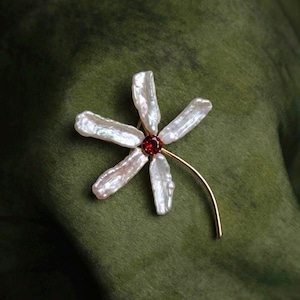 Morado Baroque Garnet Iris Floral Brooch, Handmade Gold Plated Copper Pin