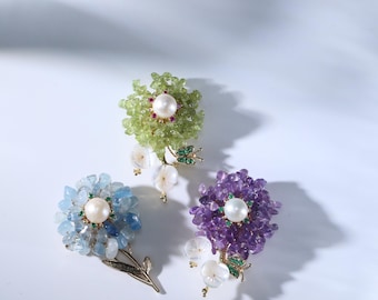 Morado Monet&#39;s Garden Brooch | Handmade Impressionist Jewelry with Peridot, Aquamarine & Amethyst for Blossoming Creativity