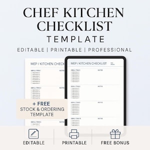 Chef Kitchen Checklist Template | Food Business Editable MEP Planner | Kitchen Prep Planner (Instant Download)