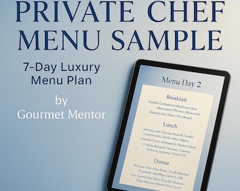 Luxe privékok 7-daags menuvoorbeeld | Inspiratie voor lekker eten | Namen van recepten | Uitgebalanceerde maaltijden (digitale pdf)