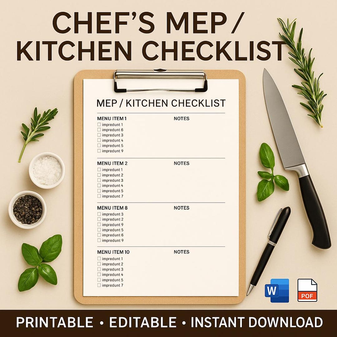 Chef Kitchen Prep Template | Editable MEP Chef Planner | Printable ...