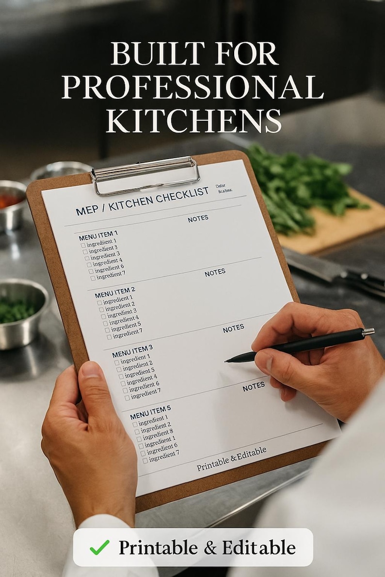 Notes For Kitchen Chef Kitchen Checklist Template | Food Business Editable MEP Planner ...