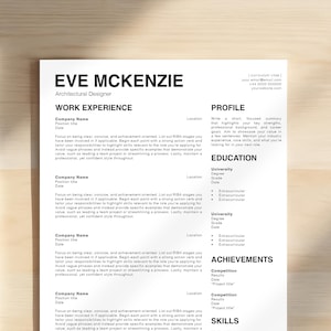 Plantilla de currículum vitae y carta de presentación para arquitectos. Limpio, minimalista, conciso y profesional. Archivos de Adobe InDesign y Microsoft Word.