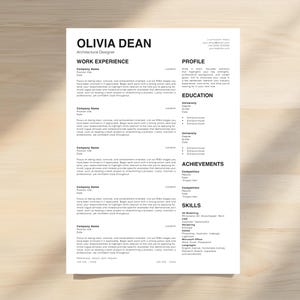 Plantilla de currículum de arquitectura, CV minimalista, carta de presentación (Microsoft Word, InDesign)