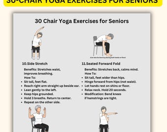 Poster De Yoga Sur Chaise – Lot De 4 Affiches Laminées, Mouvements Doux, 5 Défis 30 Jours, Pour Seniors, Débutants, Souplesse, Mobilité