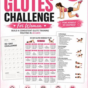 Glutes Workout Plan for Women | Printable Home Booty Workout PDF | No Equipment Lower Body Exercises | Fitness Tracker