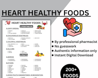 Hart-gezonde voedingsmiddelenlijst pdf | Cholesterol en bloeddruk Dieetgids | Boodschappenlijstje met laag natriumgehalte | Hartgezondheidsreset