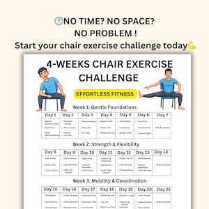 Chair exercises|Printable chair yoga for seniors|Chair yoga chart for mobility|30-day chair yoga exercises for busy people printable PDF
