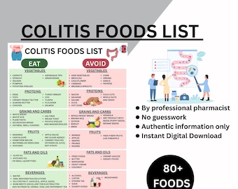 Ulcerative Colitis Food List PDF | IBD Flare-Up Diet Guide | Low Residue Grocery List | Crohn’s & Colitis Friendly Foods | Gut Healing Guide