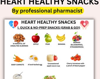 Heart Healthy Snack List Guide, Heart Healthy Foods Printable, Healthy Snack Ideas Chart, Heart Diet Printable, Low Sodium Snacks List