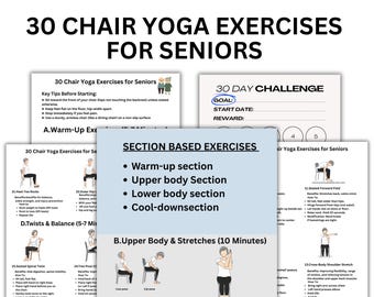 Ejercicios de yoga en silla para personas mayores para controlar el dolor articular y aumentar la movilidad / PDF imprimible