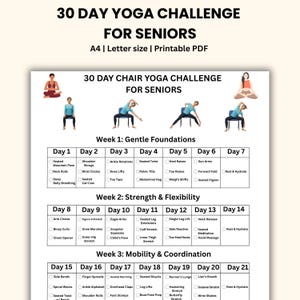 Printable chair yoga routines for seniors,Chair yoga chart printable,Seated exercise routine PDF,Chair yoga challenge printable PDF,Chair yo