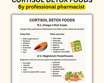 Lista de alimentos para la dieta de desintoxicación de cortisol / Alimentos para reducir el cortisol de forma natural / Tabla de alimentos para la desintoxicación de cortisol / Guía de apoyo suprarrenal (PDF)