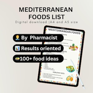 Mediterranean diet, Mediterranean food list,Mediterranean guide,Mediterranean meals, Heart healthy diet, mediterranean diet printable PDF
