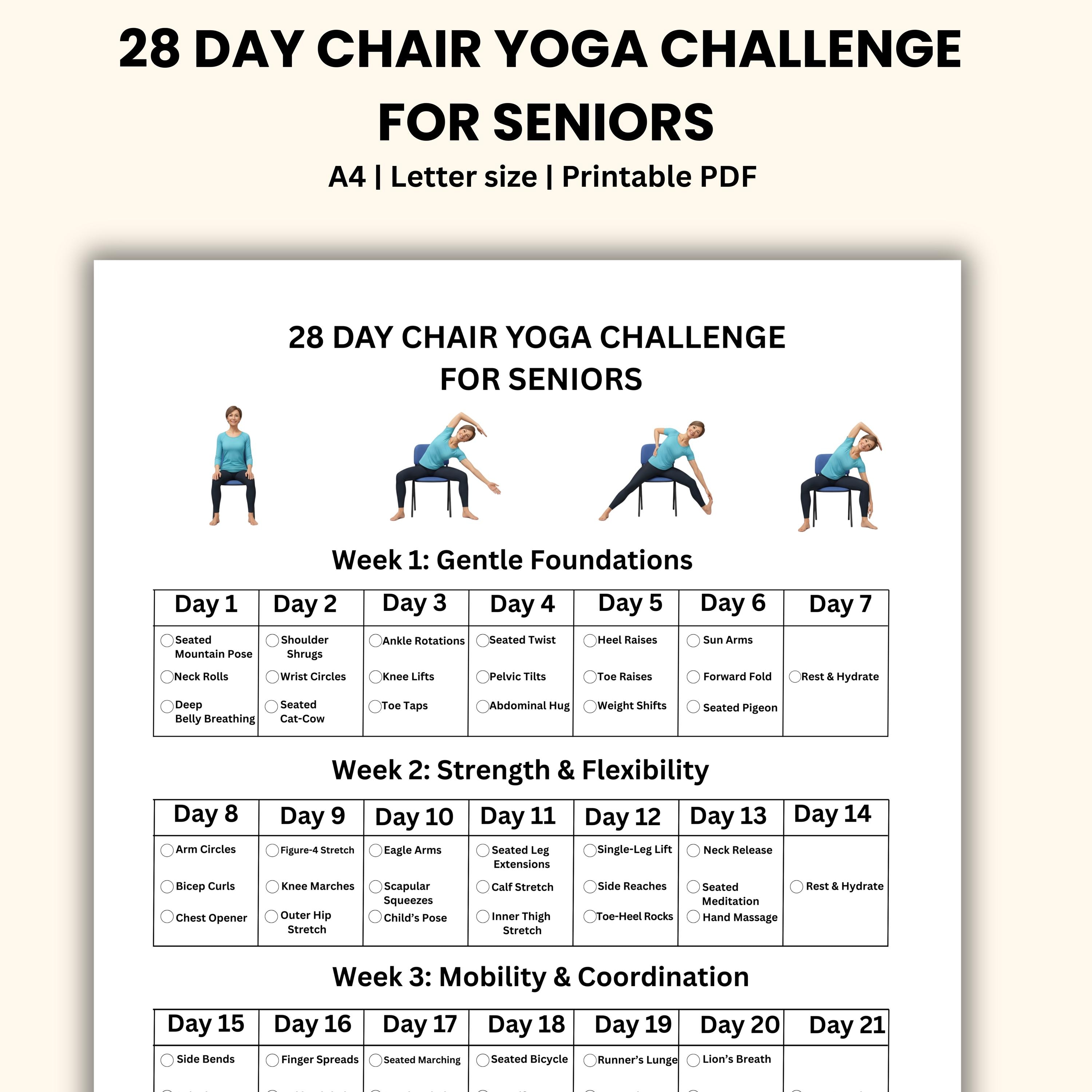 chair yoga challenge: 28-day printable guide for seniors - etsy