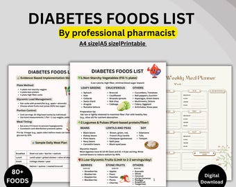 Diabetes Food List PDF | Pharmacist-Verified Diabetic Grocery Guide | Low Glycemic Index GI Chart | A1C Support & Insulin Resistance Diet
