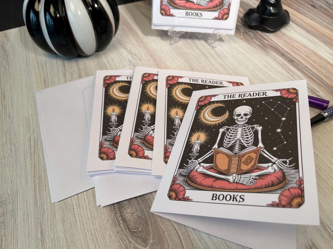 The Reader Gothic Note Cards Set - Skeleton Book, Moon & Constellations ...
