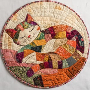 Printed Cat Quilt Pattern | Snuggle Cat Circle | Physical Pattern with Paper Template and Instructions