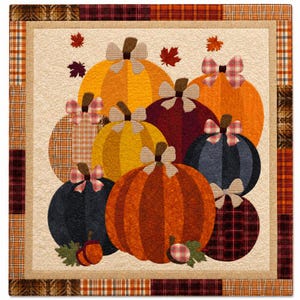 Pumpkin Quilt Pattern | Printed Paper Harvest Bows | Fall Applique Template | Harvest Wall Quilt Project