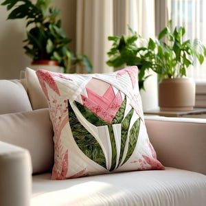 Tulip Whispers Quilt Pattern | Floral Pillow Design, Printed Pattern (14x15 inches)