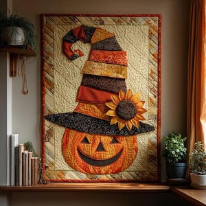 Spooky Threadwork Halloween Quilt Pattern | Pumpkin Witch Hat Wall Hanging (Printed Pattern)