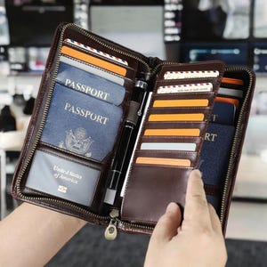 Carteira de couro genuíno para passaporte familiar – organizadora de viagem, capa para passaporte com bloqueio RFID e porta-cartões