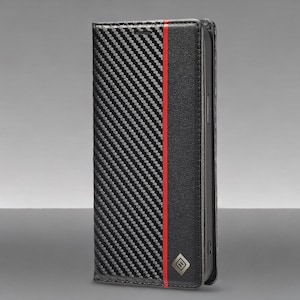 Funda magnética de lujo con tapa tipo cartera de cuero y fibra de carbono para iPhone 16/15/14/13/12/11 – Funda protectora premium tipo libro