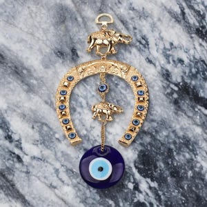Evil Eye Car Charm: Gold Elephant, Quran Amulet Protection