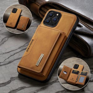 Abnehmbare magnetische 2-in-1-Lederhülle für iPhone 16 Pro Max, 15, 14, 13, 12 – Kartenhalter & iPhone-Schutzhülle.