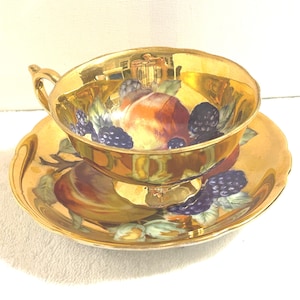 Vintage Japanese Gold and Fruit Design Teacup and Saucer