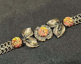 Antique Taxco Mexico Sterling Silver 925 Link Cuff Panel Bracelet