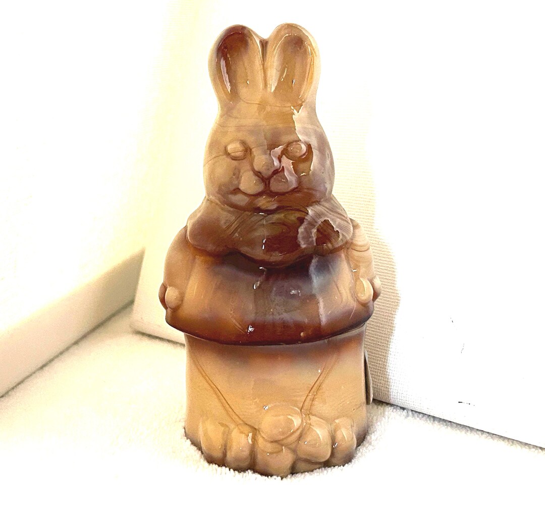 Vintage Fenton Chocolate Slag Glass Bunny Trinket Box: USA Made ...