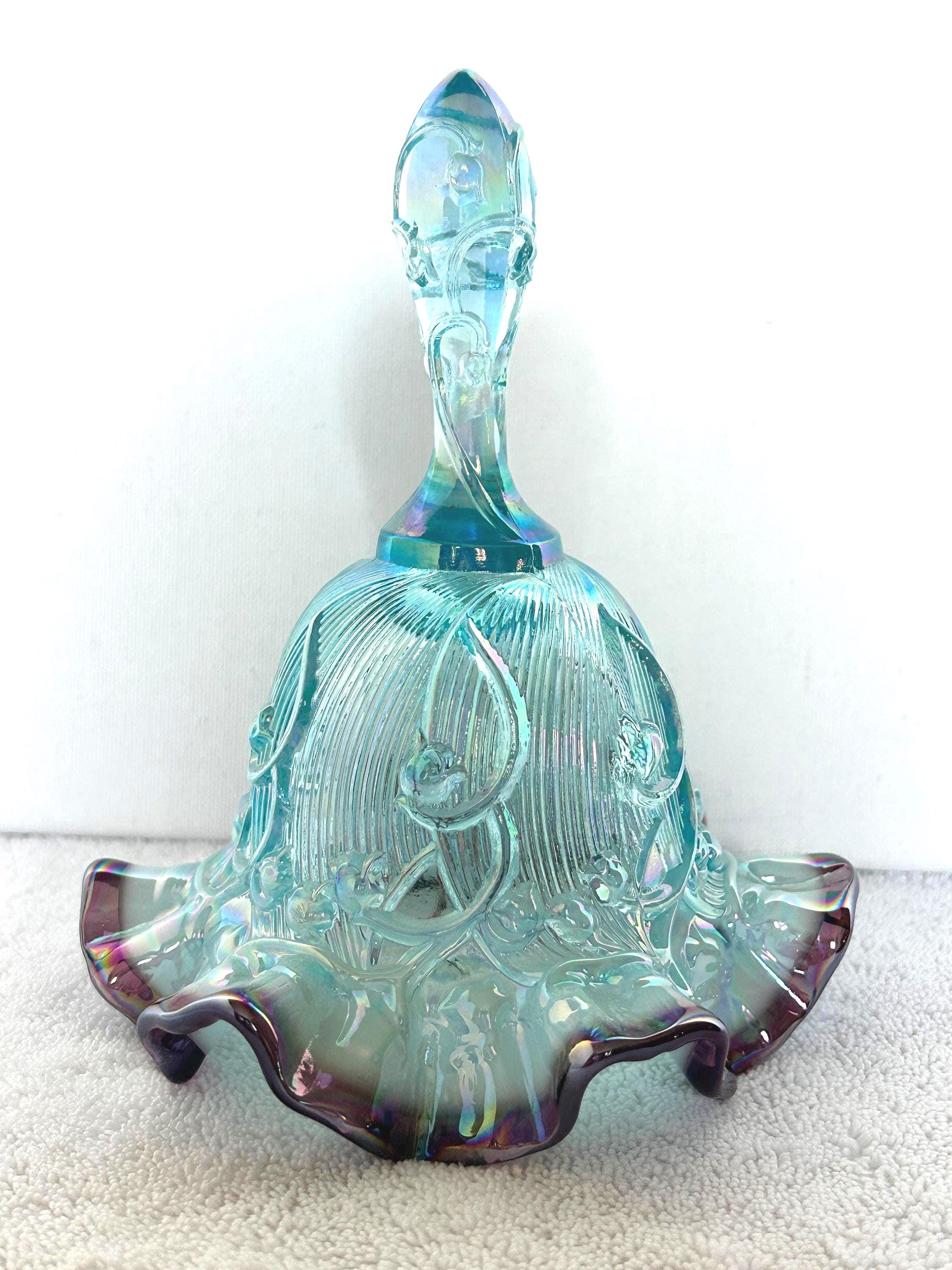 アクアブルー　オパールセント　キャンディディッシュ　花模様の蓋 アクアブルー オパールセント キャンディディッシュ 花模様の蓋