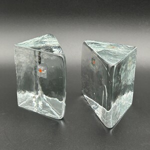 Vintage Pair of Blenko Art Glass Ice Block Bookends