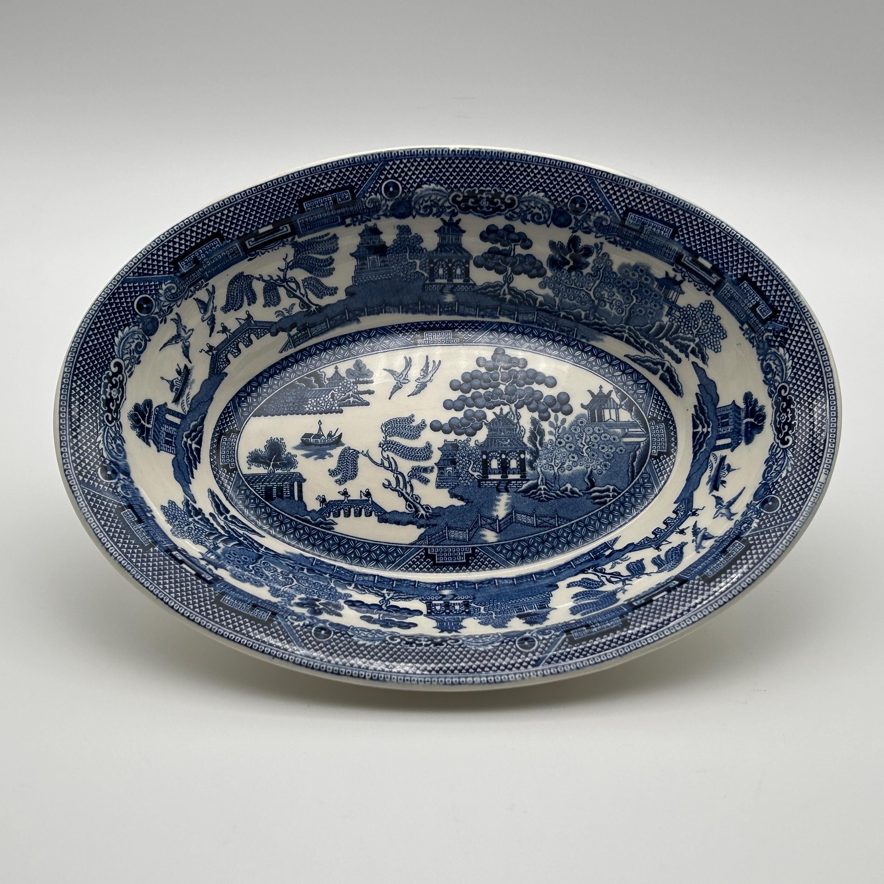 Vintage Blue Willow Oval Bowl - Etsy