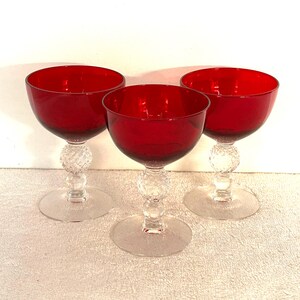 Vintage Set of 3 Morgantown Ruby Golf Ball Liquor Cocktail Glasses 4"