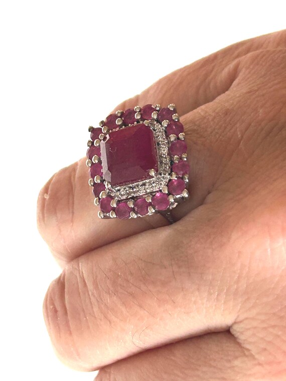Sterling Silver Mahaleo Ruby Ring: Square Gemston… - image 8