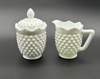Vintage Fenton White Hobnail Creamer and Sugar Set
