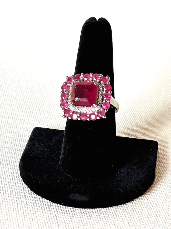 Sterling Silver Mahaleo Ruby Ring: Square Gemston… - image 1