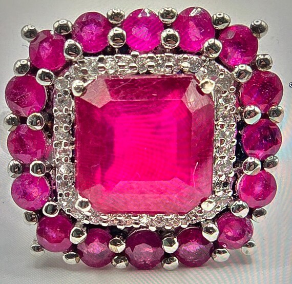 Sterling Silver Mahaleo Ruby Ring: Square Gemston… - image 4